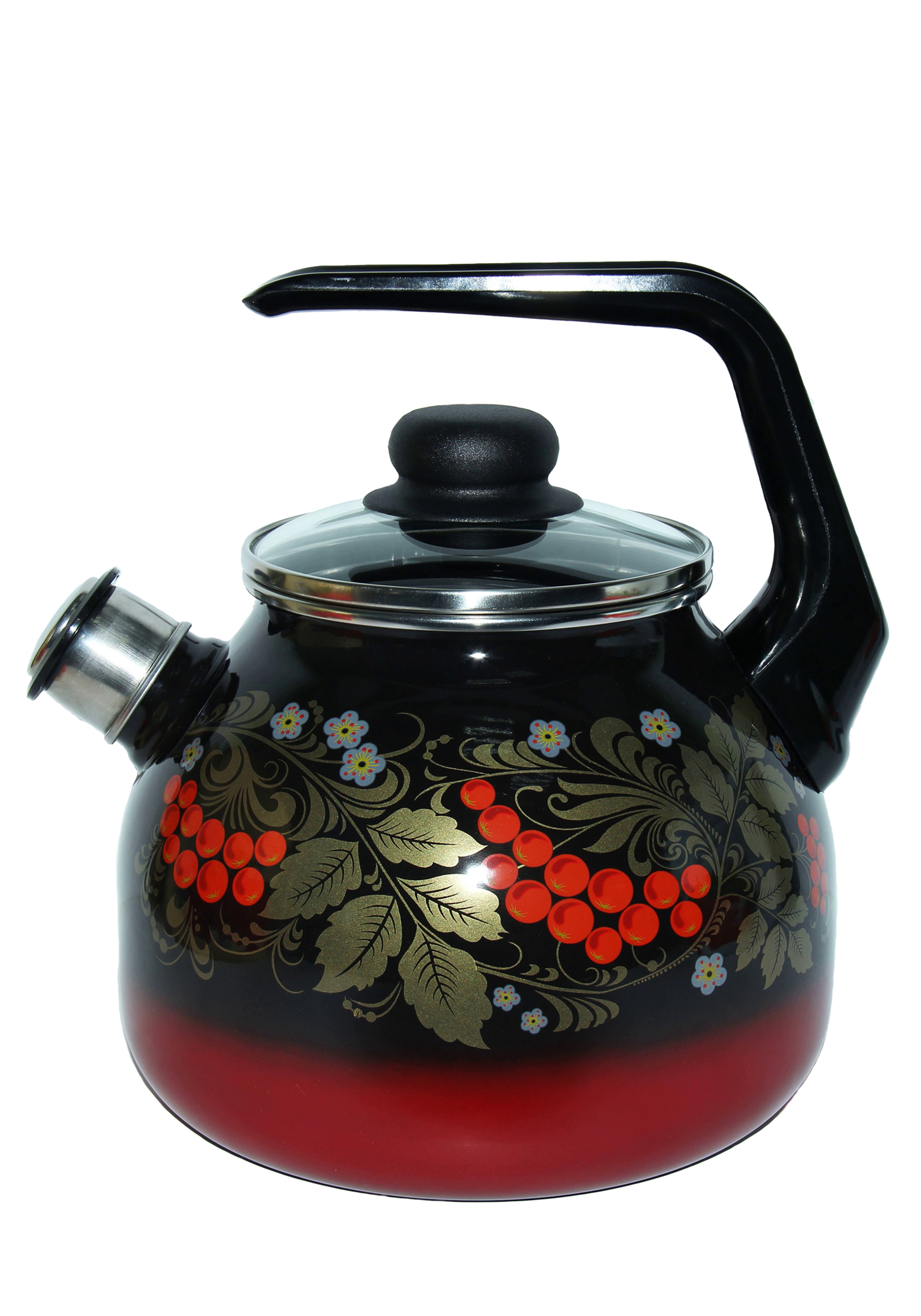 Чайник эмалированный со свистком "Рябина"