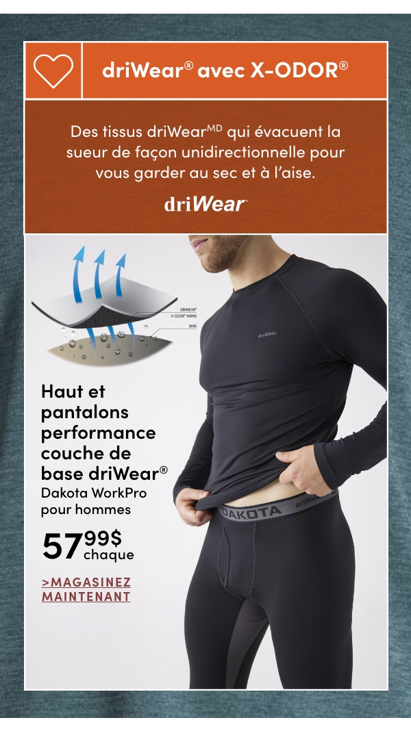 Men's Dakota WorkPro driWear® Performance Baselayer Top + Bottor $57.99 SHOP NOW