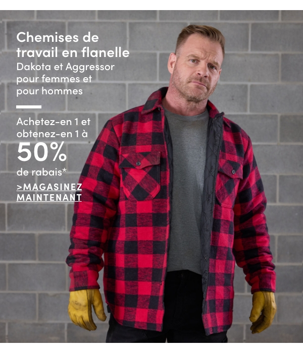 Women's + Men's Dakota & Aggressor Flannel Work Shirts Buy one get one 50% OFF*