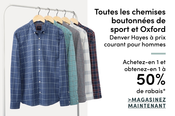 All Regular-Priced Men's Denver Hayes Oxford + Sport Button Up Shirts Buy one get one 50% OFF*