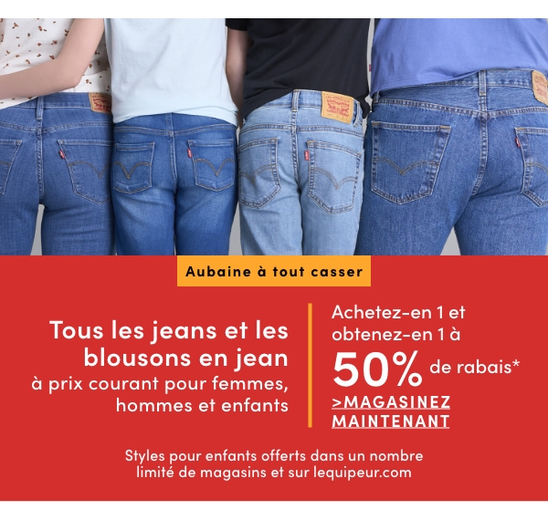 Door Crasher All Regular-Priced Women's, Men's + Kids' Jeans + Jean Jackets BOGO 50% OFF