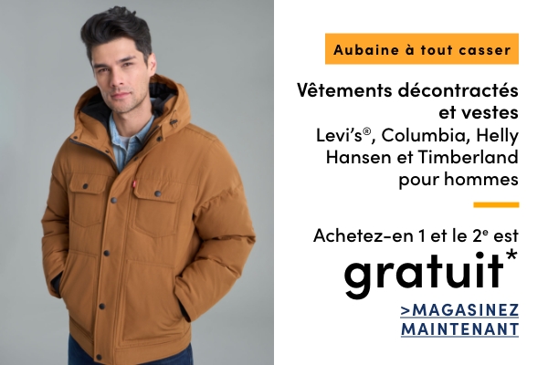 Door Crasher Men's Levi's Columbia, Helly Hansen + Timberland Casual Clothing + Jackets BOGO free