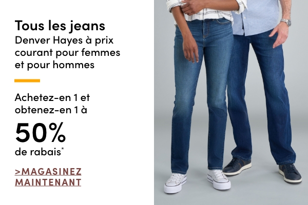 All Regular-Priced Women's + Men's Denver Hayes Jeans Buy one get one 50% OFF*