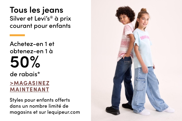 All Regular-Priced Kids' Levi's + Silver Jeans Buy one get one 50% OFF*