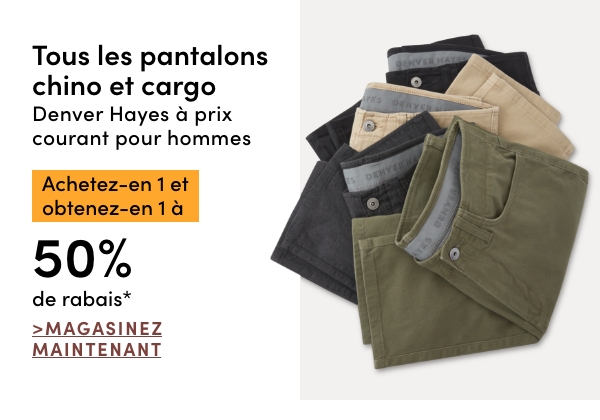 All Regular-Priced Men's Denver Hayes Chino + Cargo Pants Buy one get one 50% OFF*