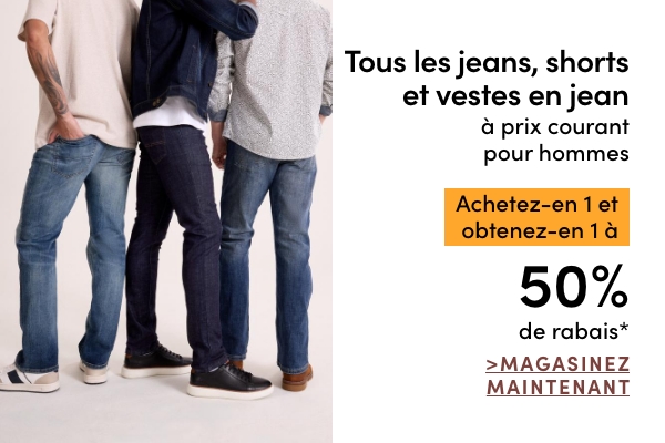 All Regular-Priced Men's Jeans, Jean Shorts + Jean Jackets Buy one get one 50% OFF*