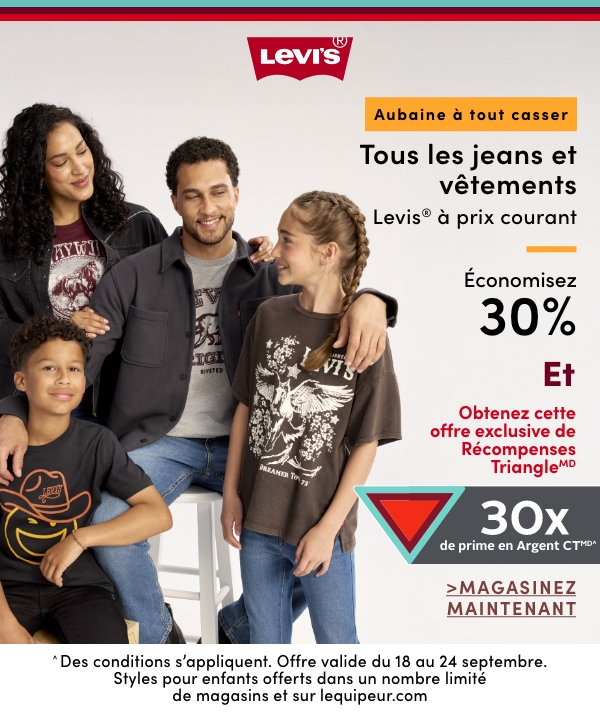 Door Crasher Save 30% on Levi's Jeans + Clothing + 30x Bonus CT MoneyTM*
