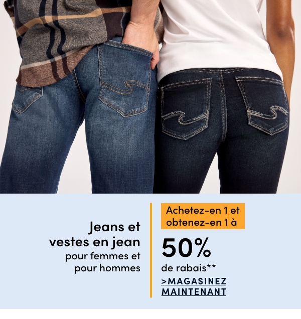 Women's + Men's Jeans + Jean Jackets Buy one get one 50% OFF**