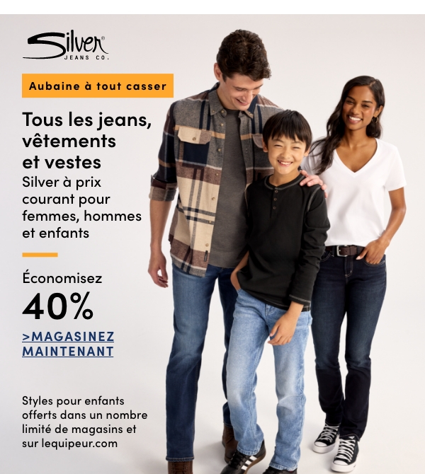 Door Crasher All Regular-Priced Women's, Men's + Kids' Silver Jeans, Clothing + Jackets Save 40%