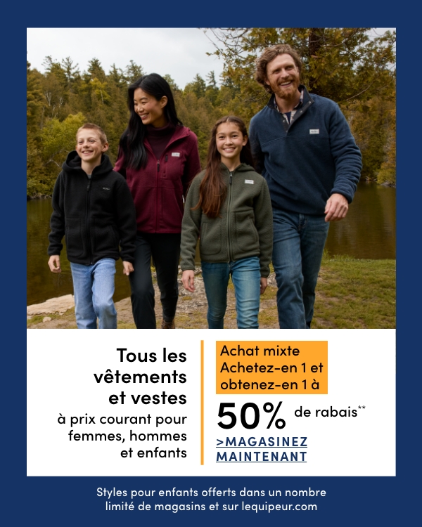 Women's, Men's + Kids' Clothing + Jackets MIX + MATCH Buy one get one 50% OFF**