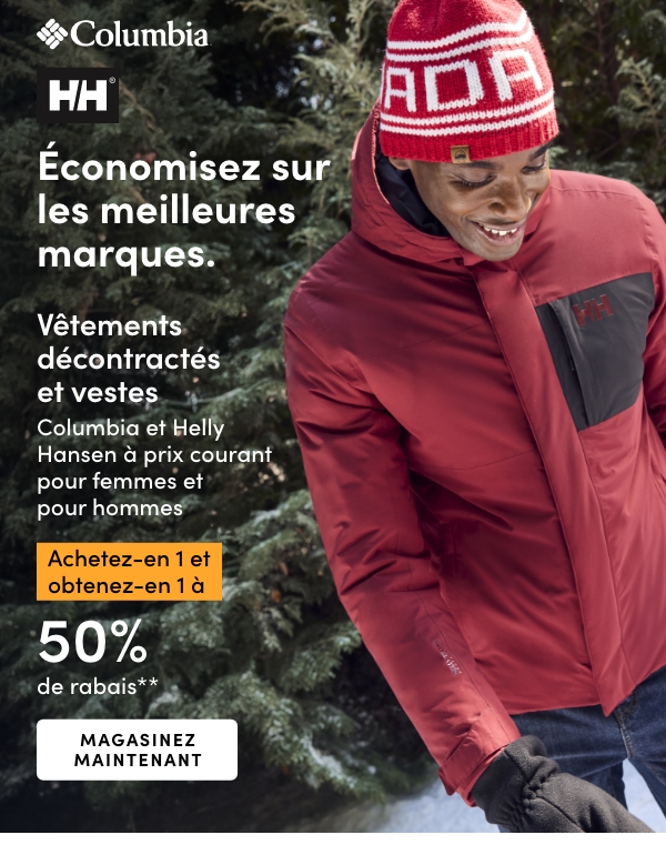 Women's + Men's Columbia + Helly Hansen Casual Clothing + Jackets Buy one get one 50% OFF**