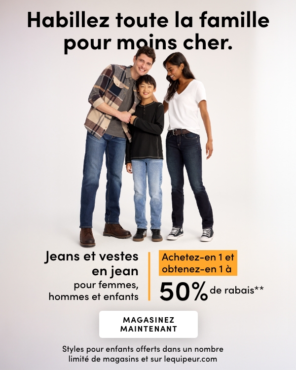 Women's, Men's + Kids' Jeans + Jeans Jackets Buy one get one 50% OFF**