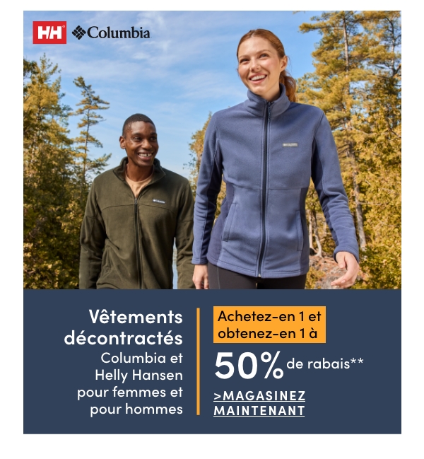 Women's, Men's + Kids' Columbia + Helly Hansen Casual Clothing Buy one get one 50% OFF**