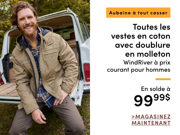 Door Crasher All Regular-Priced Men's WindRiver Fleece-Lined Cotton Jacket $99.99