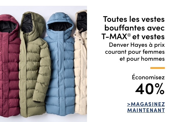 Women's + Men's Denver Hayes T-MAX Puffy Jackets + Vests Save 40%