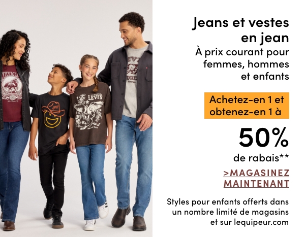 All Regular-Priced Women's, Men's + Kids' Jeans + Jean Jackets Buy one get one 50% OFF*