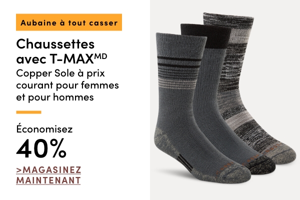 Door Crasher All Reg-Priced Women's & Men's Copper Sole T-Max Socks Save 40%