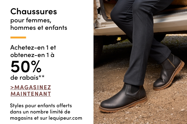 Women's, Men's + Kids' Footwear Buy one get one 50% OFF*