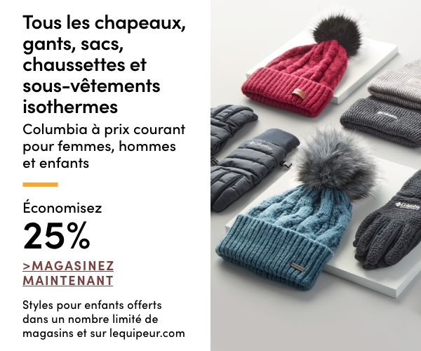 All Reg-Priced Women's, Men's + Kids' Columbia Hats, Gloves, Bags, Socks & Thermal Underwear Save 25%