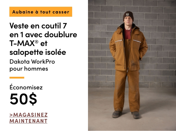 Door Crasher Men's Dakota WorkPro 7-in-1 T-Max Duck Jacket & Insulated Bib Overall Save $50