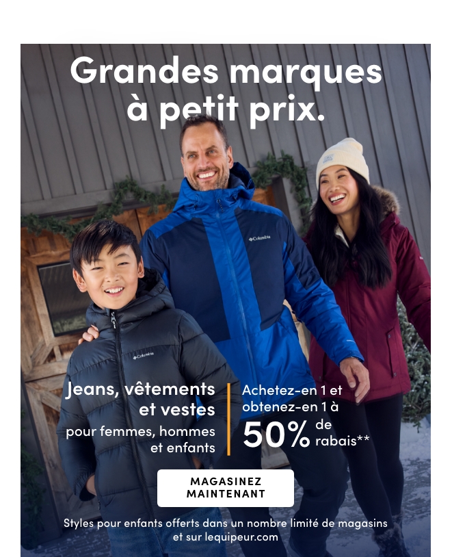 Women's, Men's + Kids' Jeans, Clothing + Jackets Buy one get one 50% OFF*