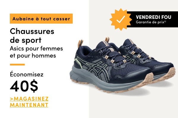 Aubaine à Tout Casser Chaussures de sport Asics pour femmes et pour hommes économisez 40$