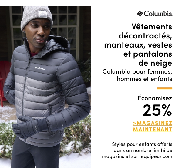 Vêtements décontractés, manteaux, vestes et pantalons de neige Columbia pour femmes, hommes et enfants économisez 25 %