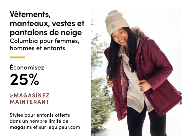 Vêtements, manteaux, vestes et pantalons de neige Columbia pour femmes, hommes et enfants économisez 25%