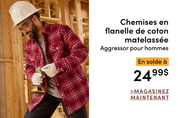 Chemises en flanelle de coton matelassée Aggressor pour hommes en solde à 24.99$