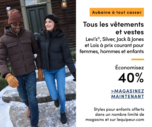 Aubaine à Tout Casser Tous les vêtements et vestes Levi's, Silver, Jack & Jones et Lois à prix courant pour femmes, hommes et enfants économisez 40%