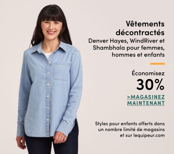 Vêtements décontractés Denver Hayes, WindRiver et Shambhala économisez 30%