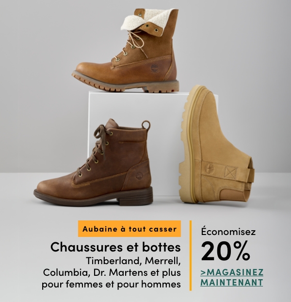 Chaussures et bottes Timberland, Merrell, Columbia, Dr. Martens et plus pour femmes et pour hommes économisez 20%
