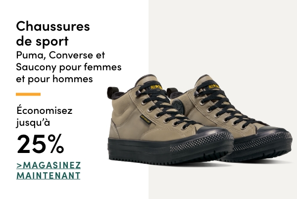 Chaussures de sport Puma, Converse et Saucony pour femmes et pour hommes économisez 25%