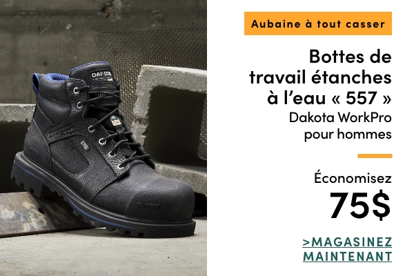 Aubaine à Tout Casser Bottes de travail étanches à l'eau 557 Dakota WorkPro pour hommes économisez 75$