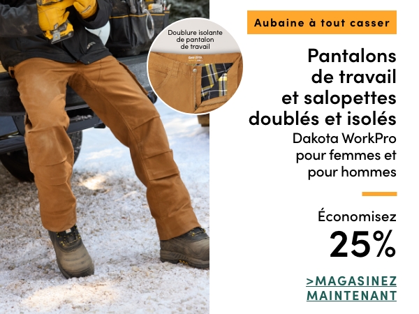 Aubaine à Tout Casser Pantalons de travail et salopettes doublés et isolés Dakota WorkPro pour femmes et pour hommes économisez 25%