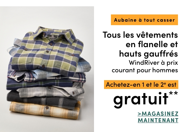 Aubaine à Tout Casser Tous les vêtements en flanelle et hauts gauffrés WindRiver à prix courant pour hommes achetez-en 1 et le 2e est GRATUIT*