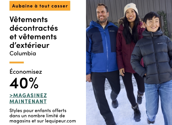Aubaine à Tout Casser Vêtements décontractés, manteaux, vestes et pantalons de neige Columbia économisez 40%