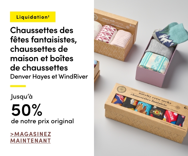 Chaussettes des fêtes fantaisistes, chaussettes de maison et boîtes de chaussettes Denver Hayes et WindRiver en liquidation à 50 % de rabais sur notre prix courant