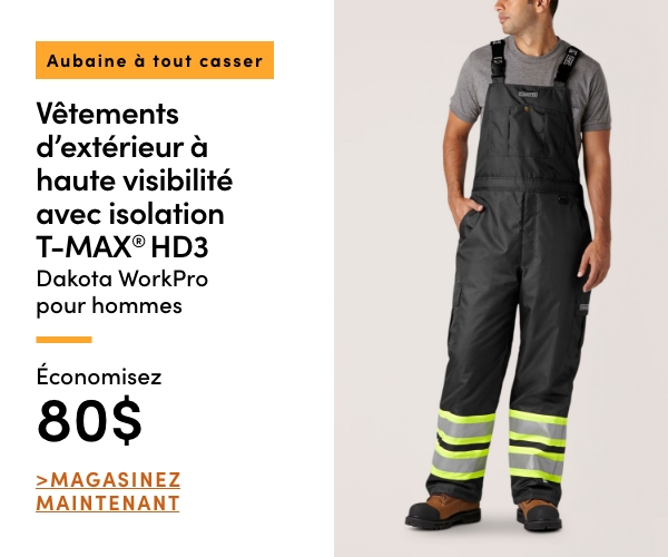  AUBAINE À TOUT CASSER Vêtements d'extérieur à haute visibilité avec isolation T-MAX HD3 Dakota WorkPro pour hommes économisez 80$