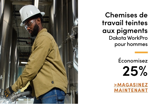 Hauts de travail teints aux pigments Dakota WorkPro pour hommes économisez 25%