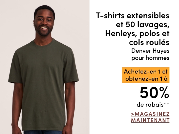  T-shirts extensibles et 50 lavages, Henleys, polos et cols roulés Denver Hayes pour hommes achetez-en 1 et obtenez-en 1 à 50 % de rabais*