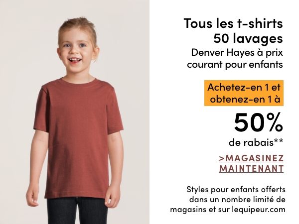 Tous les t-shirts 50 lavages Denver Hayes à prix courant pour enfants achetez-en 1 et obtenez-en 1 à 50% de rabais*