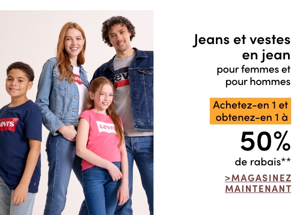 Jeans et vestes en jean pour femmes et pour hommes achetez-en 1 et obtenez-en 1 à 50 % de rabais*