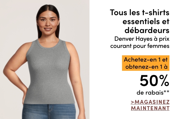 Tous les t-shirts essentiels et débardeurs Denver Hayes à prix courant pour femmes achetez-en 1 et obtenez-en 1 à 50 % de rabais*