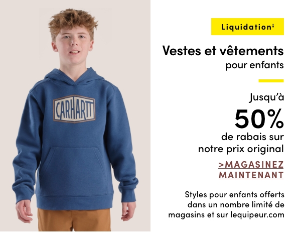 Vestes et vêtements pour enfants en liquidation jusqu'à 50% de rabais sur notre prix original
