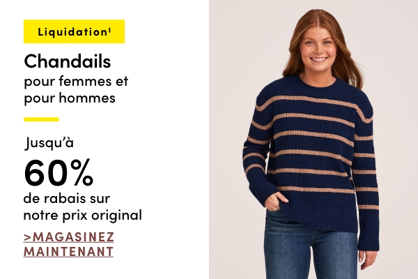 Chandails pour femmes et pour hommes en liquidation jusqu'à 60% de rabais sur notre prix original