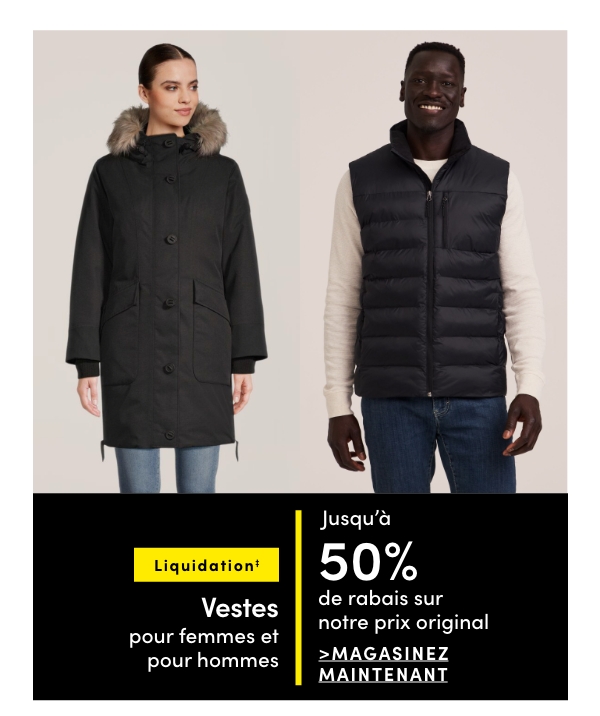 Vestes pour femmes et pour hommes en liquidation jusqu'à 50% de rabais sur notre prix original