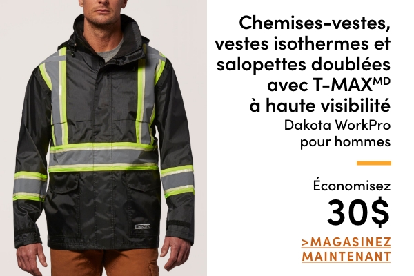 Chemises-vestes, vestes isothermes et salopettes doublées avec T-MAX à haute visibilité Dakota WorkPro pour hommes économisez 30$