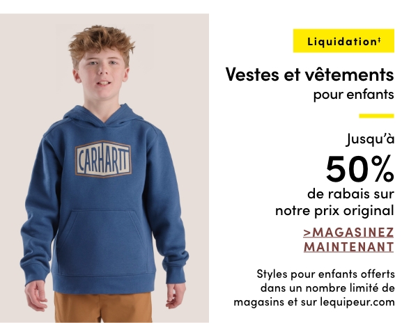 Vestes et vêtements pour enfants en liquidation jusqu'à 50% de rabais sur notre prix original