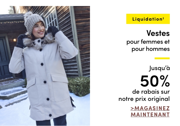 Vestes pour femmes et pour hommes en liquidation jusqu'à 50% de rabais sur notre prix original